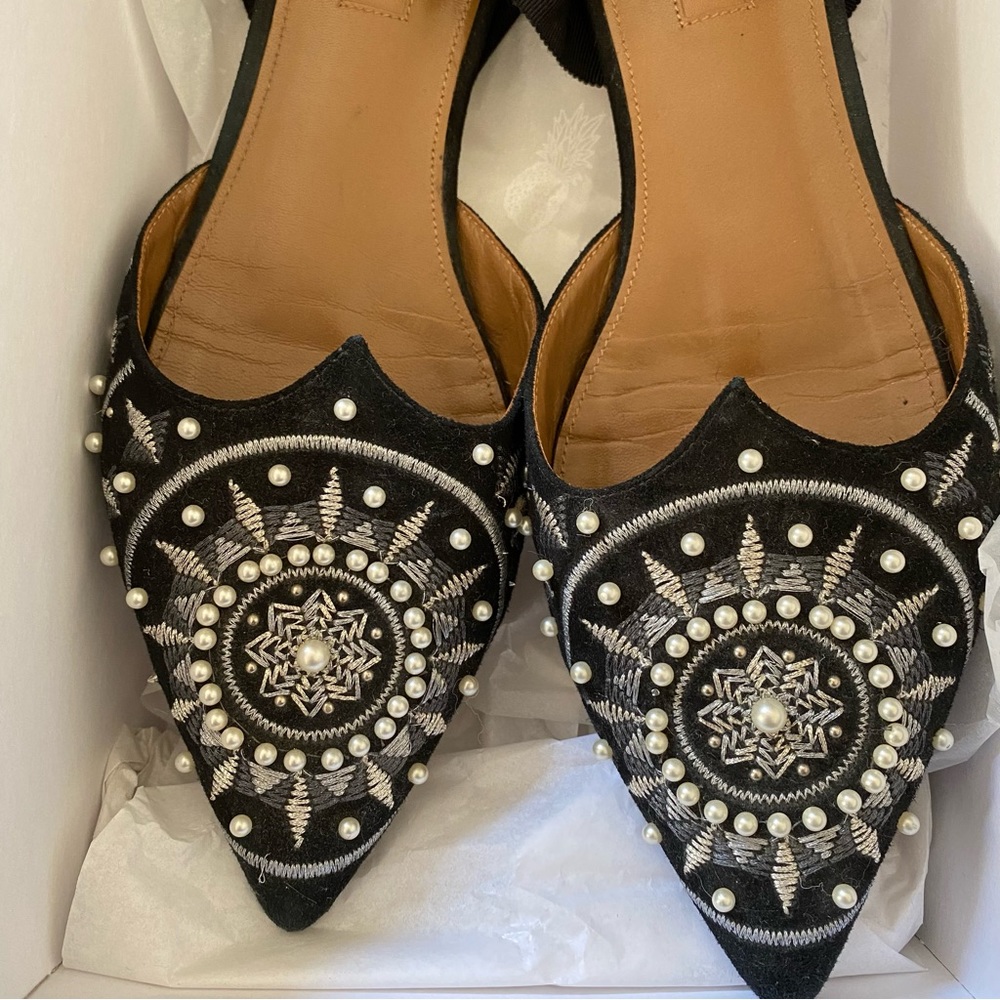 Aquazzura Stellar Embellished Black Suede Flats - Picture 5 of 10